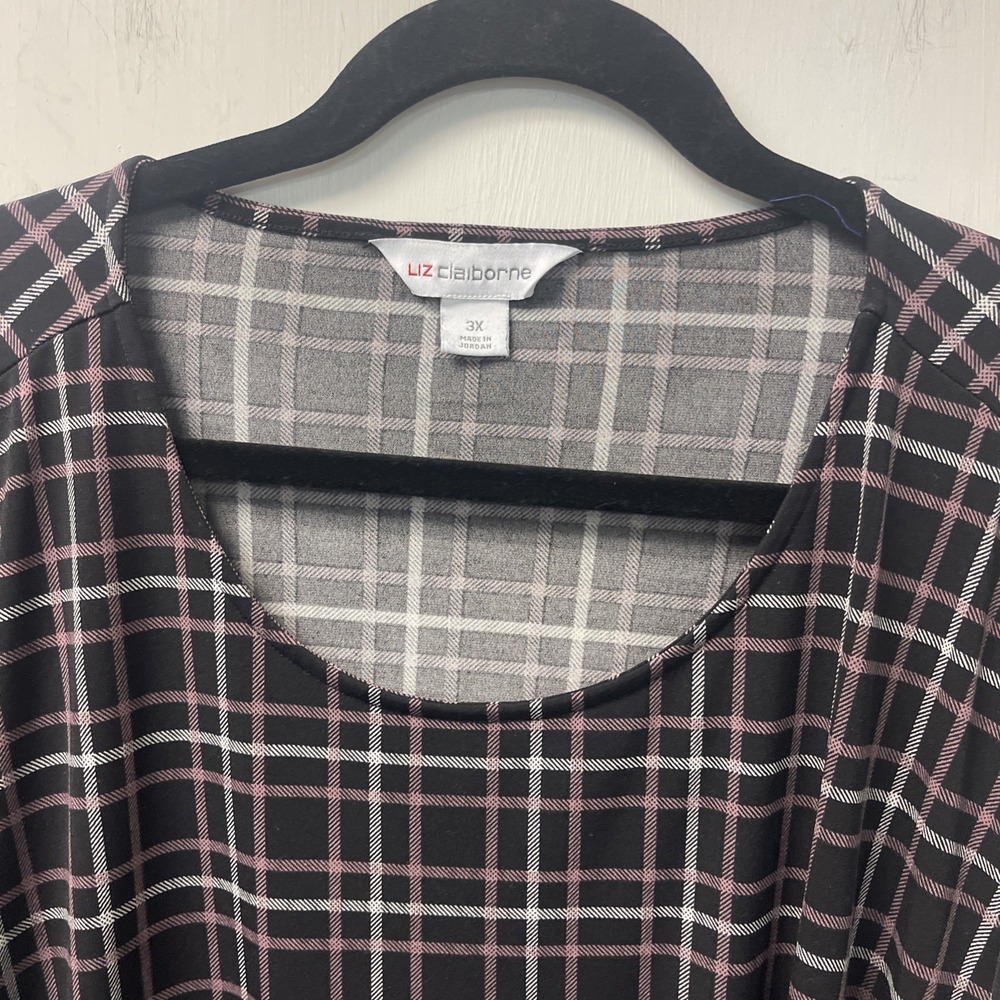 Liz Claiborne Women's Stretch Polyester Blouse 3/4 Sleeve Plaid Knot Size 3X - Picture 3 of 11